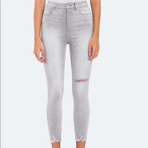 DL1961 Chrissy Ultra High Rise Skinny Cropped Raw Hem Calaveras Grey Size 29